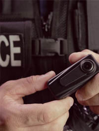 Officer holding body-worn camera
