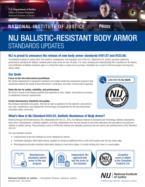 Page 1 of the NIJ Ballistic-Resistant Body Armor Standard Updates