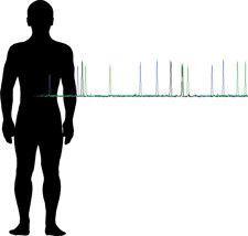 the shape of a human body with DNA in the background