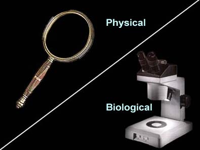 Image depicting handheld magnifying glass for Physical evidence and microscope for Biological evidence