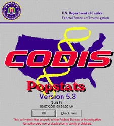 logo image for CODIS Popstats. Illustration of united states with DNA double helix overtop.