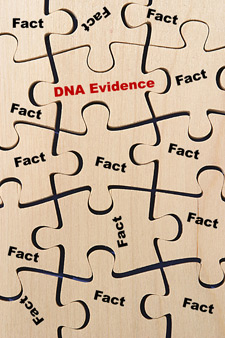 Puzzle where all of the pieces say "Fact" on them except one that says "DNA Evidence"