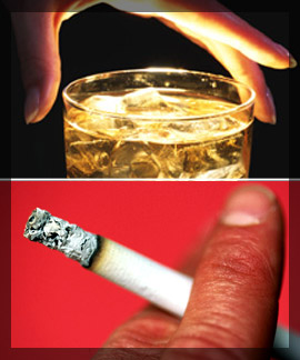 Photo of examples of abandoned samples including a glass of alcohol and cigarette butt