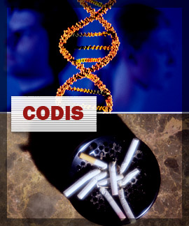 Photo of a dna strand and an ashtray with cigarettes