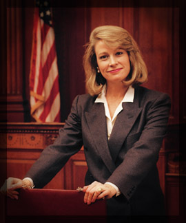 Photo of a female lawyer in a courtroom