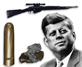 Photo of John F. Kennedy with a gun and a bullet