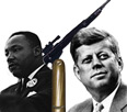 Photo of John F Kennedy and Martin Luther King Jr. with a gun and a bullet overtop