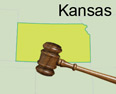 illustration of Kansas with a judge's gavel