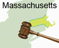 illustration of Massachusetts with a judge's gavel