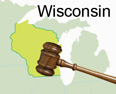 illustration of the state of Wisconsin and a judge's gavel