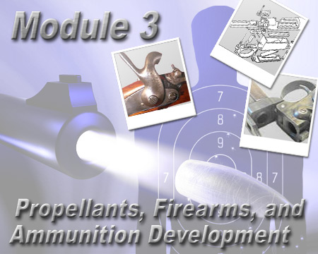 Illustration of a gun being fired, as well as photographs of rifle firing mechanisms