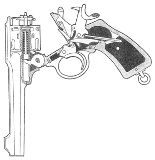 Illustration of a gun that has been opened, showing the top break action