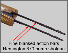 photo of fine-blanked action bars of a Remington 870 pump shotgun
