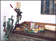 Handloading Equipment - l-r powder measure, pre cartridges, red shotshell loader, case trimmer, kinetic bullet powder