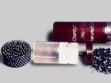 Components of a shot pellet load (primer, powder, pellets, wadding, and casing)
