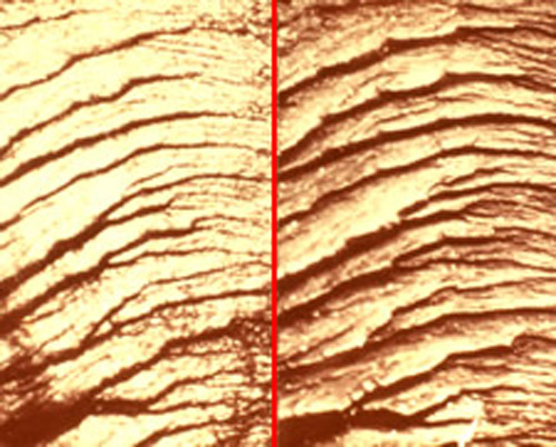 Comparison of a fracture in plastic using the reverse lighting technique