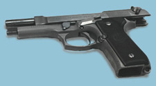 Semiautomatic pistol in a safe condition with the chamber empty, the slide to the rear, and the magazine removed