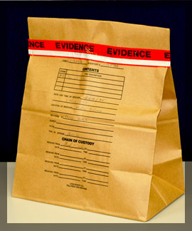 Photo of DNA evidence in a labeled brown paper bag
