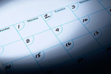Close up photo of a monthly calendar