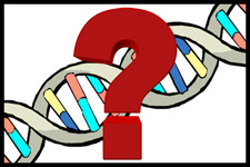clipart of DNA with a question mark overtop of it