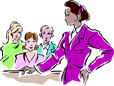 clipart of a female lawyer talking to a jury