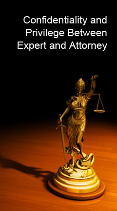 Photo of lady of justice. Caption reads: 'Confidentiality and Privilege Between Expert and Attorney'