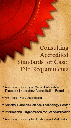 Abstract Photo illustration of a seal. Caption reads, 'Consulting Accredited Standards for Case File Requirements.'