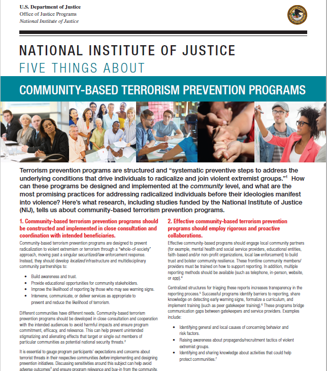 Cover Five Things About Community-Based Terrorism Prevention Programs