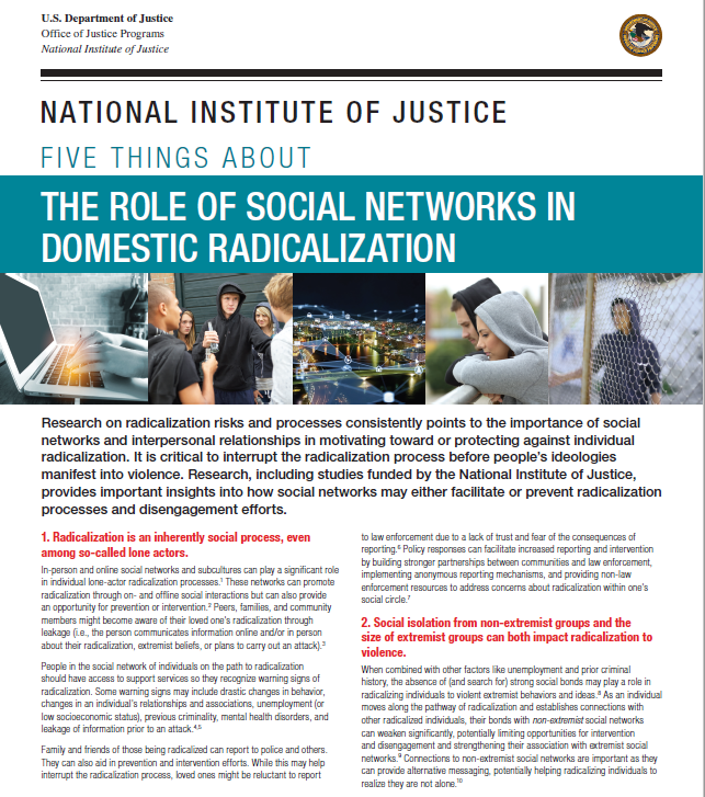 Cover F IVE THINGS ABOUT THE ROLE OF SOCIAL NETWORKS IN DOMESTIC RADICALIZATION