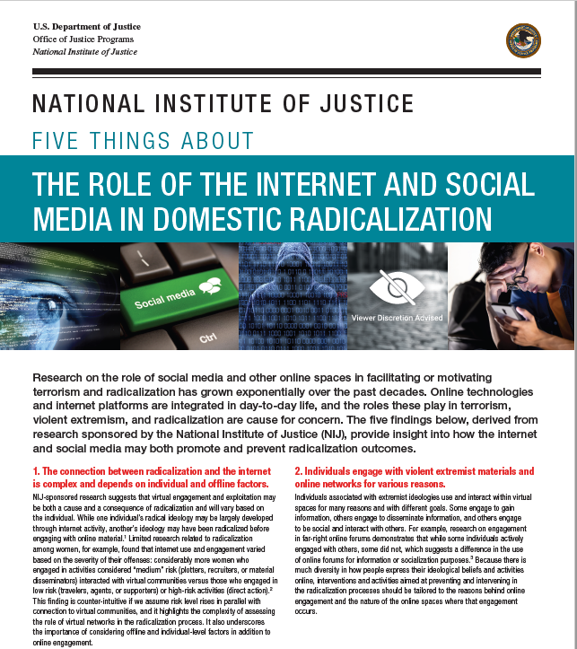 F IVE THINGS ABOUT THE ROLE OF THE INTERNET AND SOCIAL MEDIA IN DOMESTIC RADICALIZATION