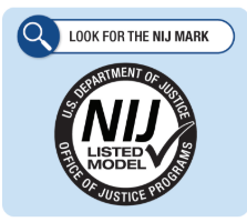 Look for the NIJ Mark - the mark includes the text NIJ listed model with a check mark