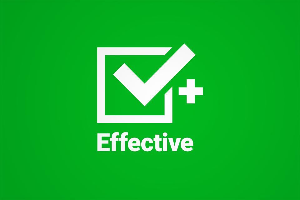 Green card with a checkmarked box that says "Effective"