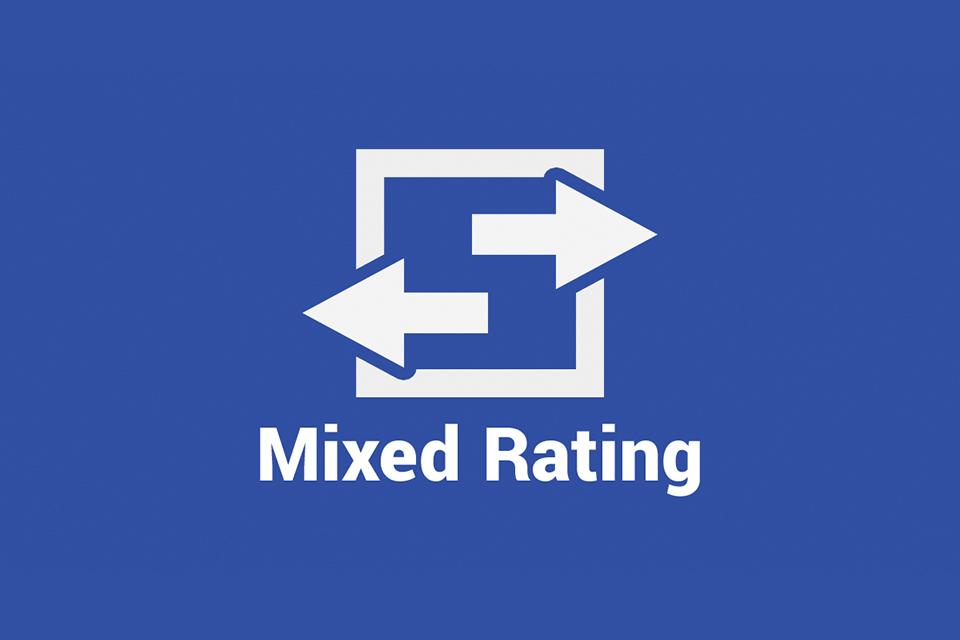 blue sign with two arrows pointing in opposite directions with the text Mixed Rating