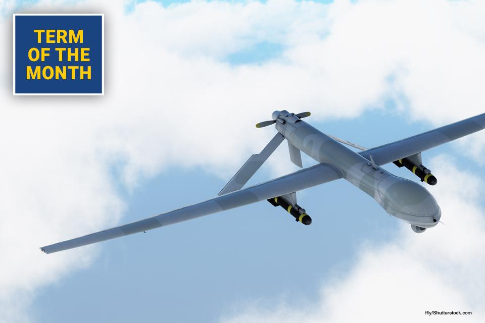 unmanned aircraft system in a blue and cloudy sky