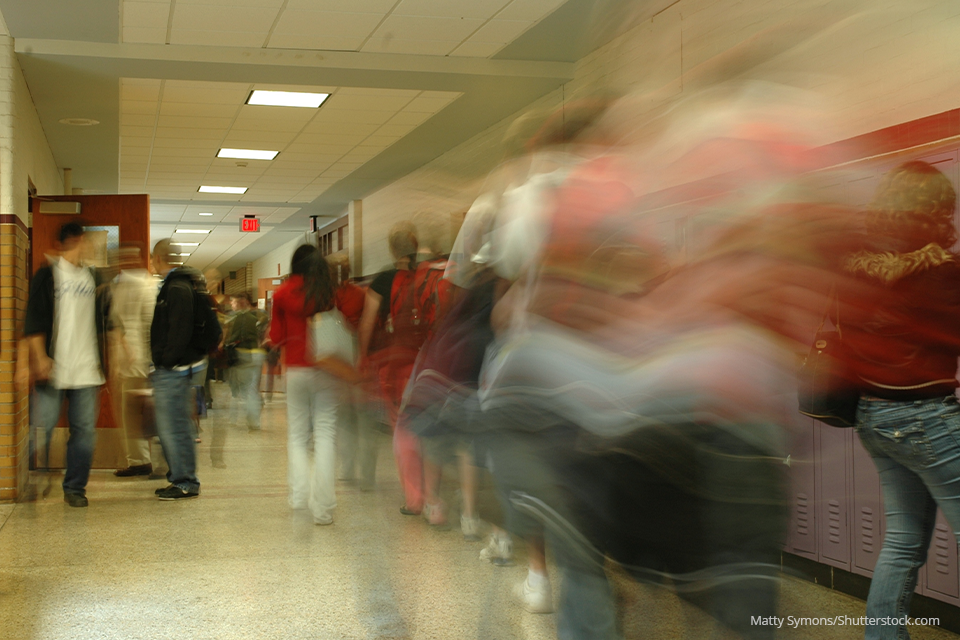 crowded school hallway