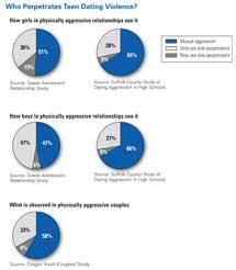 Small pie charts on Who Perpetrates Teen Dating Violence, linking to full data