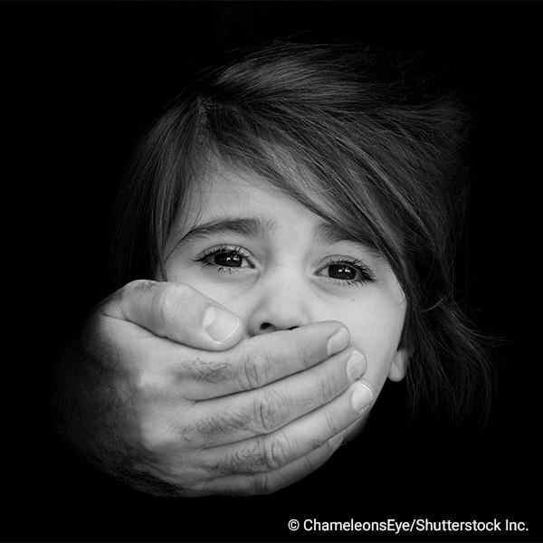 young girl with man's hand over her mouth