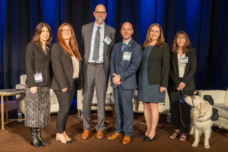 "(from left to right): NIJ Director Nancy La Vigne, NamUs Forensic Services Manager Heather McKiernan, NIJ Director of the Office of Investigative and Forensic Sciences Lucas Zarwell, TBI Special Agent Brandon Elkins, Bode Technology Vice President of Forensic Operations Erin McBride, and Director of the Forensic Anthropology Center Dawnie Steadman  "