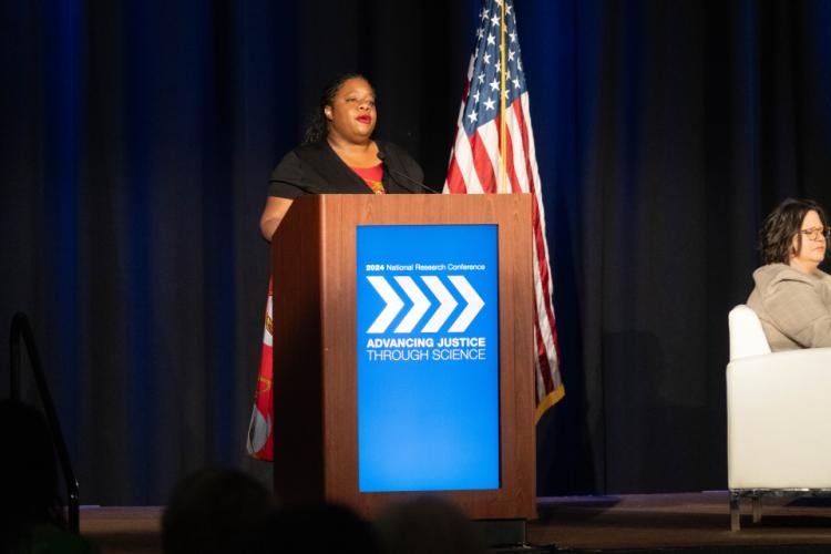 Karma Cottman, CEO of Ujima: The National Center on Violence Against Women in the Black Community, participates in the plenary "30 Years of the Violence Against Women Act: Endurance, Expansion, and the Next Era"