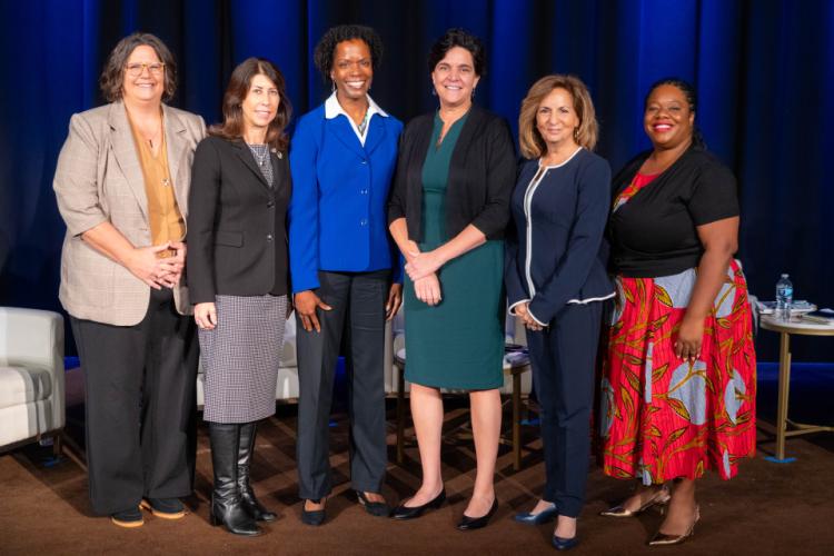 Participants in the plenary "30 Years of the Violence Against Women Act: Endurance, Expansion, and the Next Era," include NIJ Executive Science Advisory Janine Zweig, NIJ Director Nancy La Vigne, NIJ Senior Science Advisory Angela Moore, Director of the Office on Violence Against Women Rosie Hidalgo, Director of the Office for Victims of Crime Kris Rose, and Karma Cottman, CEO of Ujima: The National Center on Violence Against Women in the Black Community