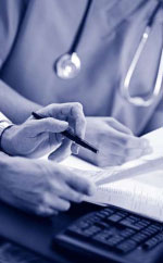 Medical staff preparing to write