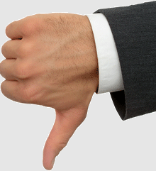Image of hand with thumb pointing down to symbolize disadvantages