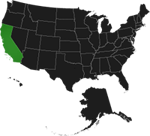 map of the United States with all states black, except California which is green