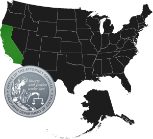 map of united states, with California in green