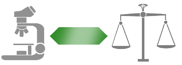 illustration of a microscope and a set of justice scales