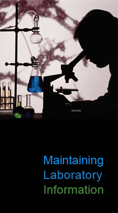 Photo of a lab technician studying an evidence sample. 