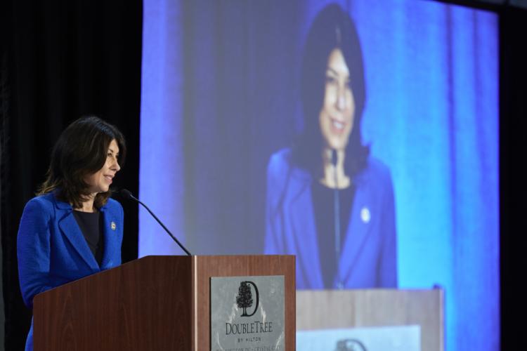 NIJ Director Nancy La Vigne welcomes attendees to the NIJ 2023 Research Conference